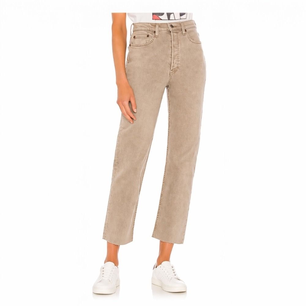 RE/DONE 70s Stove Pipe Jeans Womens 26 Khaki High Rise Vintage Straight Leg Chic